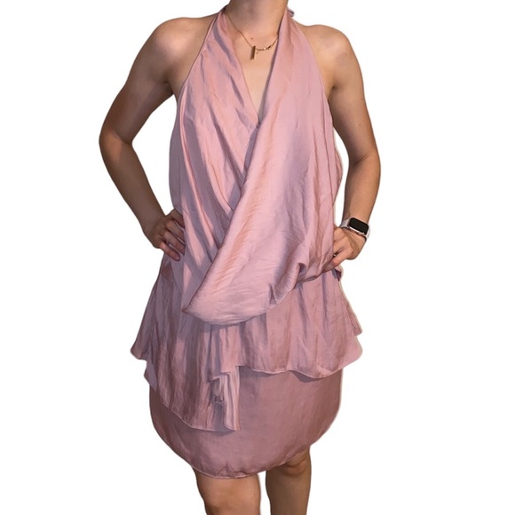 Pink Layered, wrap front halter dress Size M - Picture 4 of 4
